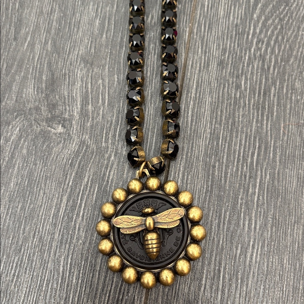 Gold and Black Bee Pendant Necklace